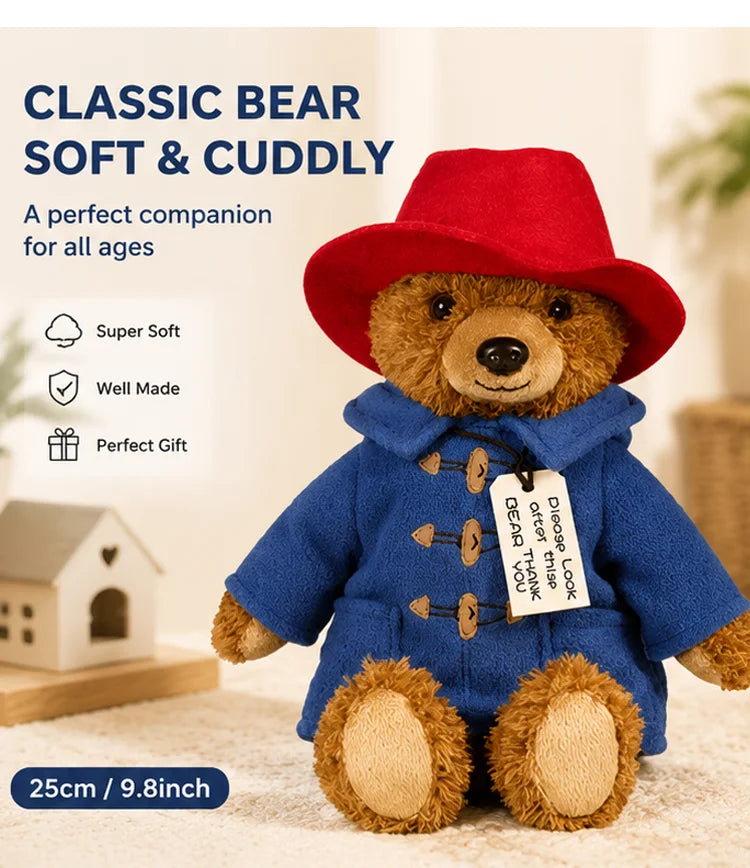 Teddy Bear Doll with Red Hat and Blue Coat Birthday Christmas Gift for Kids
