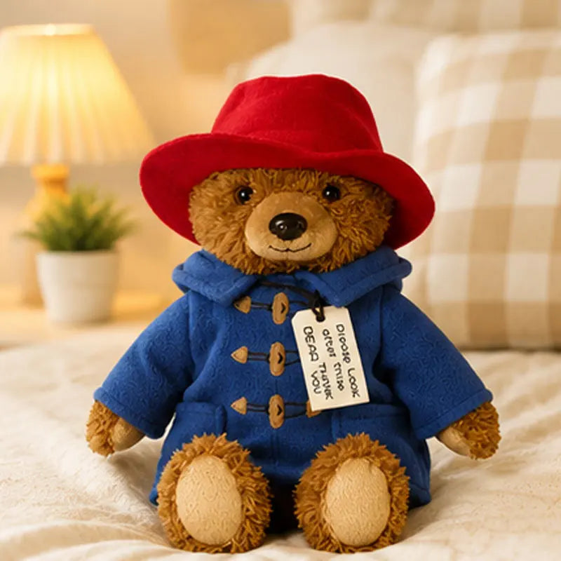 Teddy Bear Doll with Red Hat and Blue Coat Birthday Christmas Gift for Kids