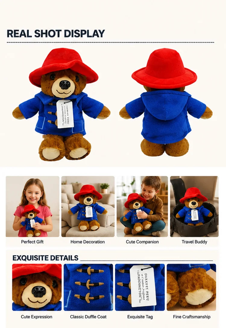 Teddy Bear Doll with Red Hat and Blue Coat Birthday Christmas Gift for Kids