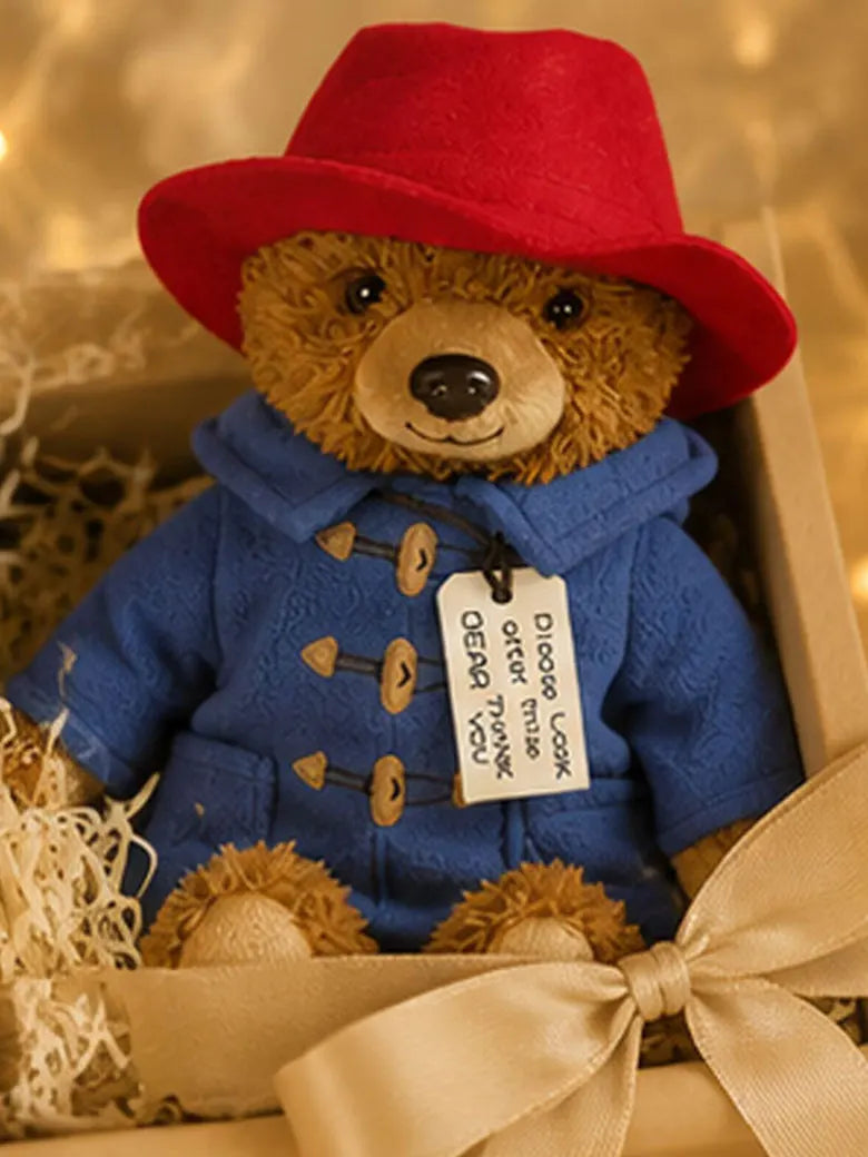 Teddy Bear Doll with Red Hat and Blue Coat Birthday Christmas Gift for Kids