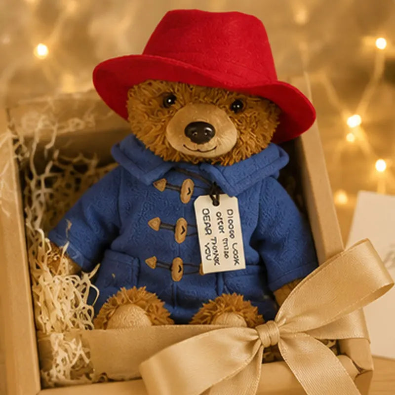 Teddy Bear Doll with Red Hat and Blue Coat Birthday Christmas Gift for Kids