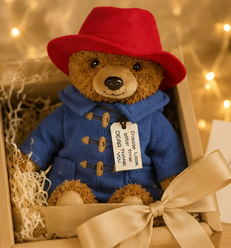Teddy Bear Doll with Red Hat and Blue Coat Birthday Christmas Gift for Kids